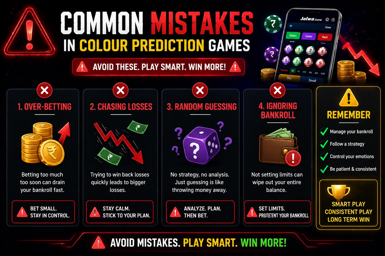 Common mistakes in colour prediction games infographic