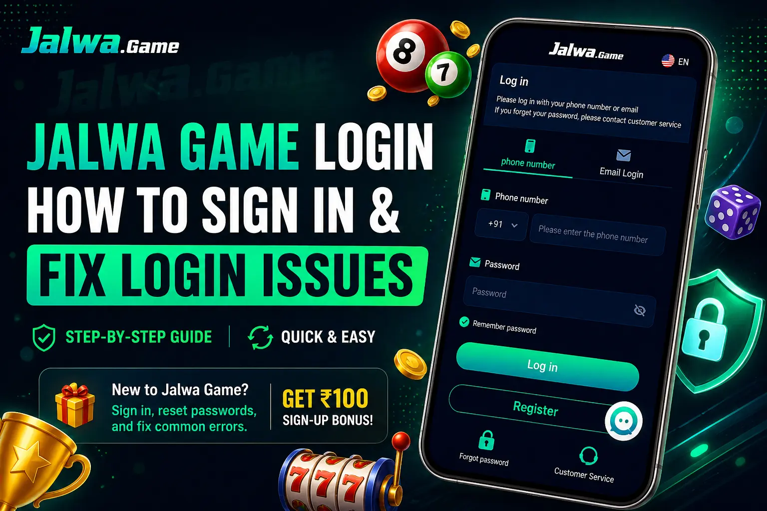 Jalwa Game login screen with steps to sign in and fix login problems