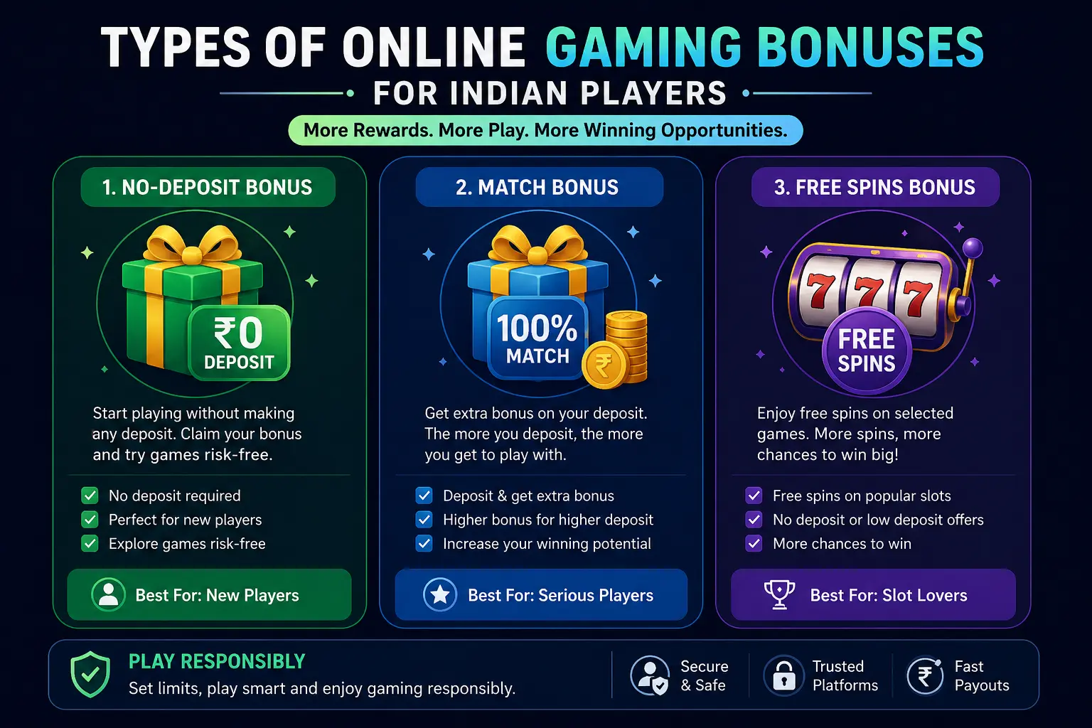 Types of online gaming sign up bonuses for Indian players