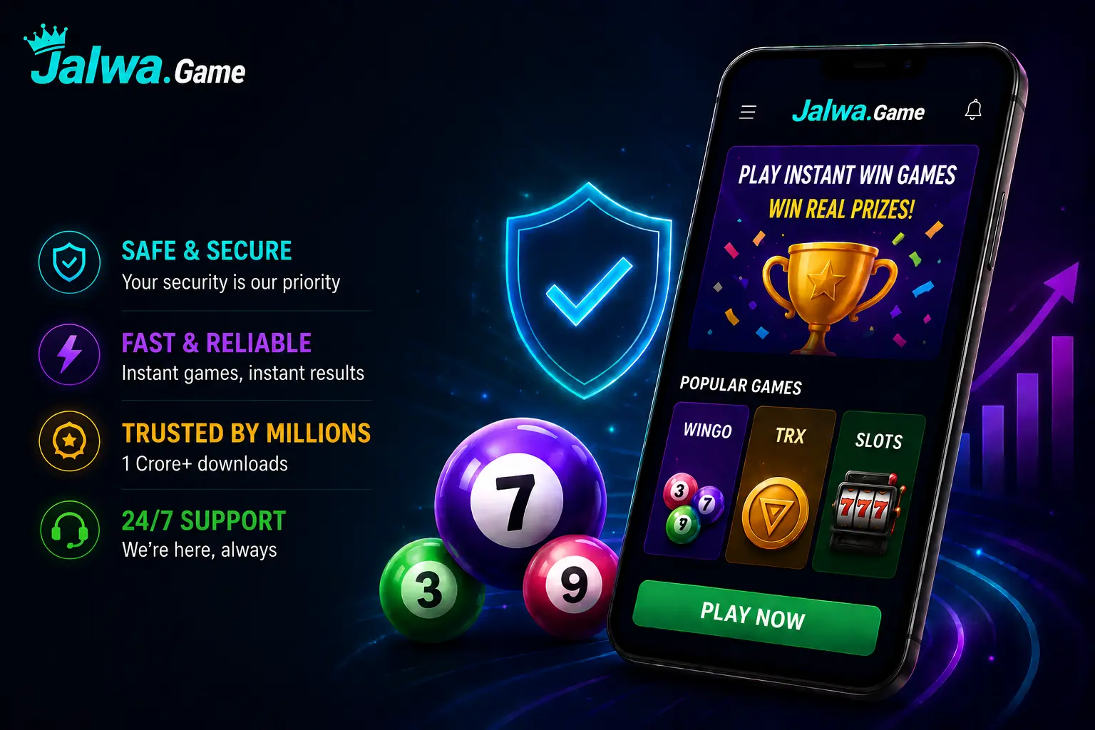 Jalwa Game instant win app interface with secure gameplay, fast results, and Wingo prediction games in 2026
